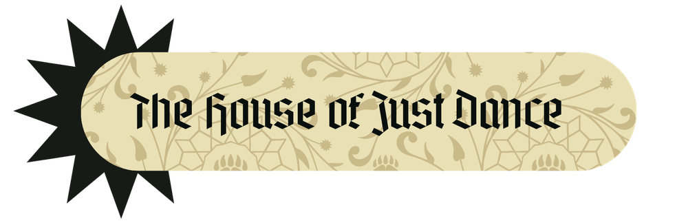 The House of Just Dance – baner gościa RawiKonu z nazwą grupy na jasnym ornamentowym pasku